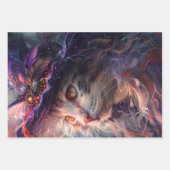 Weiße Katzen als Hexen-Lila-Decoupage Geschenkpapier Set (Vorderseite)