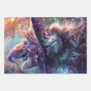 Weiße Katzen als Hexen-Lila-Decoupage Geschenkpapier Set