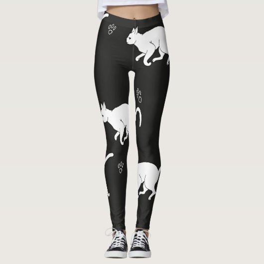 WEISSE KATZEN AUF EINEM SCHWARZEN HINTERGRUND EDIT LEGGINGS (Vorderseite)