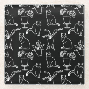 Weiße Katzen auf schwarz Glasuntersetzer