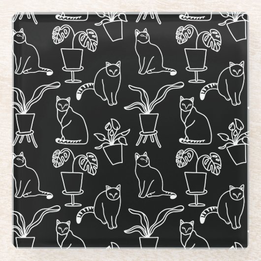 Weiße Katzen auf schwarz Glasuntersetzer (Vorderseite)