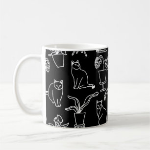Weiße Katzen auf schwarz Kaffeetasse