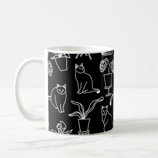 Weiße Katzen auf schwarz Kaffeetasse (Links)