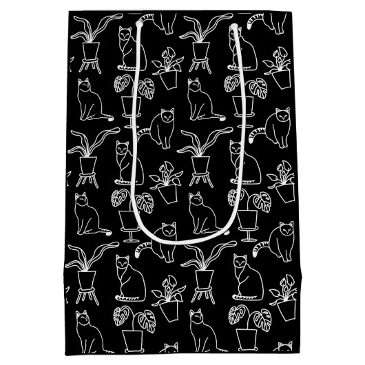 Weiße Katzen auf schwarz Mittlere Geschenktüte (Rückseite)