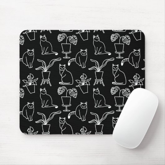 Weiße Katzen auf schwarz Mousepad (Mit Mouse)