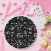 Weiße Katzen auf schwarz Pappteller (Party)