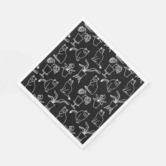 Weiße Katzen auf schwarz Serviette (Ecke)