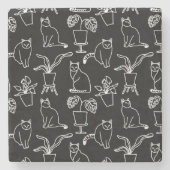 Weiße Katzen auf schwarz Steinuntersetzer (Vorderseite)