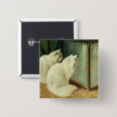 Weiße Katzen, die Goldfisch aufpassen Button (Vorne & Hinten)