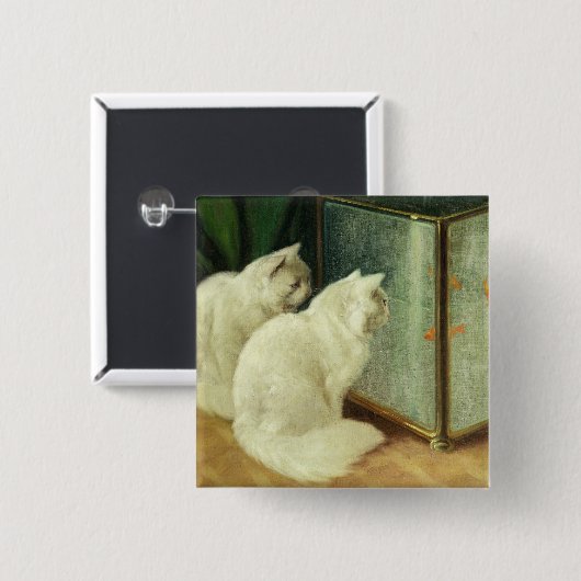 Weiße Katzen, die Goldfisch aufpassen Button (Vorne & Hinten)