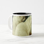 Weiße Katzen, die Goldfisch aufpassen Zweifarbige Tasse (Vorderseite Links)