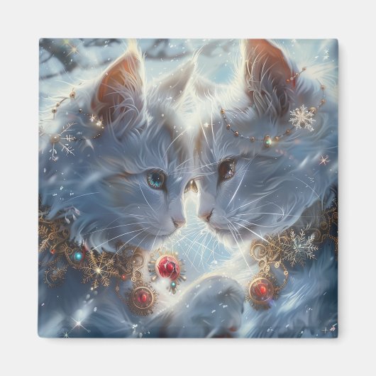 Weiße Katzen Digitale Kunst Magnet (Vorne)