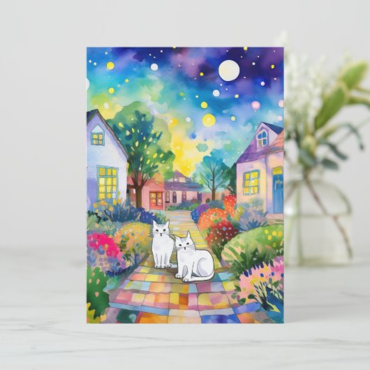 Weiße Katzen Einladung (Stehend Vorderseite)