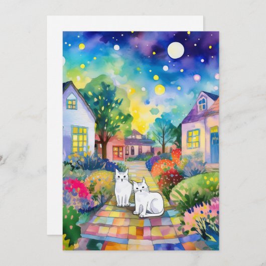 Weiße Katzen Einladung (Vorne/Hinten)