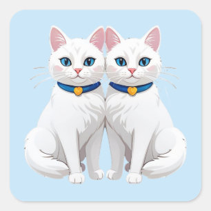 Weiße Katzen mit blauen Augen 💙 Süße Zwillingshau Quadratischer Aufkleber