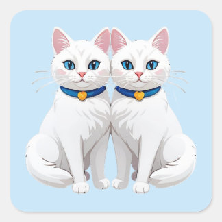 Weiße Katzen mit blauen Augen 💙 Süße Zwillingshau Quadratischer Aufkleber