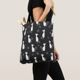 Weiße Katzen Muster auf schwarz Tasche