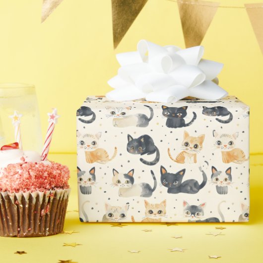 Weiße Katzen Muster Geschenkpapier (Geburtstagsparty)
