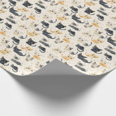 Weiße Katzen Muster Geschenkpapier (Ecke)
