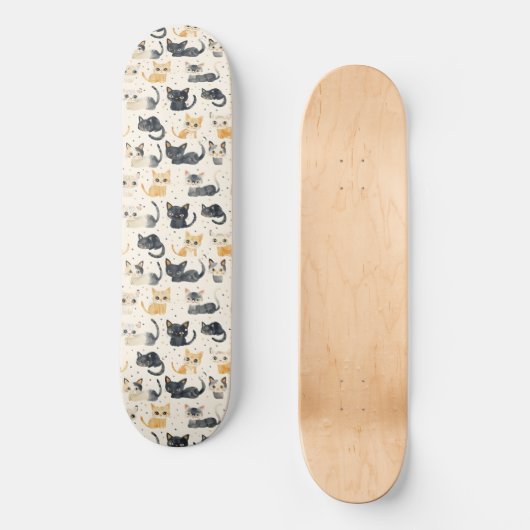 Weiße Katzen Muster Skateboard (Vorderseite)
