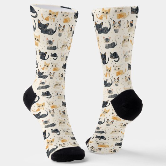 Weiße Katzen Muster Socken (Gewinkelt)
