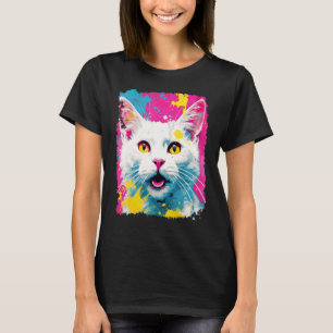 Weiße Katzen-Pop-Art T-Shirt