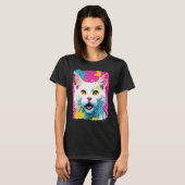 Weiße Katzen-Pop-Art T-Shirt (Vorne ganz)