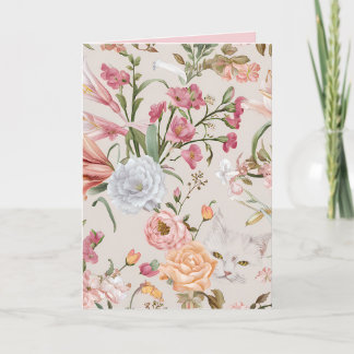 Weiße Katzen rosa Rosen Blumen-Flat-Dankeskarten Karte