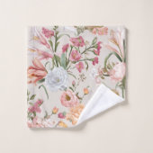 Weiße Katzen rosa Rosen floral Badhandtuch Set (Waschlappen)