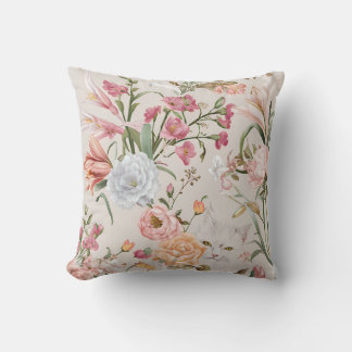 Weiße Katzen rosa Rosen floral Kissen