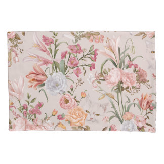 Weiße Katzen rosa Rosen floral Kissenbezug