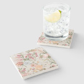 Weiße Katzen rosa Rosen floral Steinuntersetzer (Seitenansicht)
