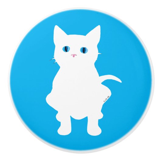 weiße Katzen-Silhouette Keramikknauf (Vorderseite)