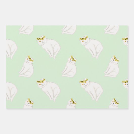 Weiße Katzen und Kranzsonnenblumen Geschenkpapier Set (Vorderseite 3)