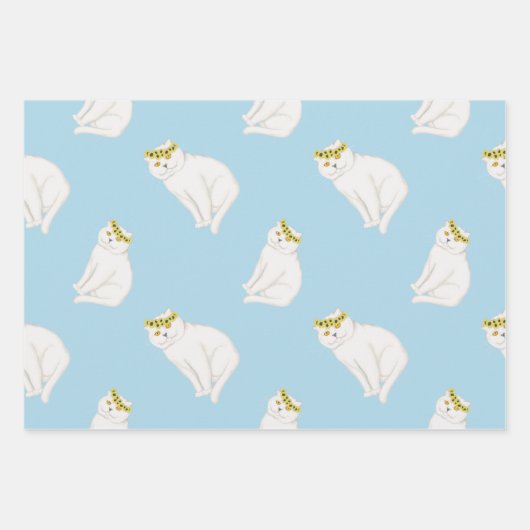 Weiße Katzen und Kranzsonnenblumen Geschenkpapier Set (Vorderseite 2)