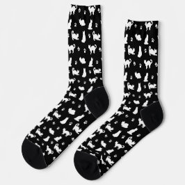 Weiße Katzen und Paw-Prints auf schwarzem Muster Socken