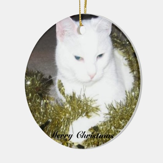 Weiße Katzen-Weihnachtsbaum-Verzierung Keramik Ornament (Links)