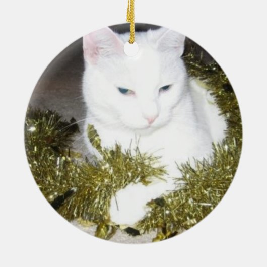 Weiße Katzen-Weihnachtsbaum-Verzierung Keramik Ornament (Hinten)