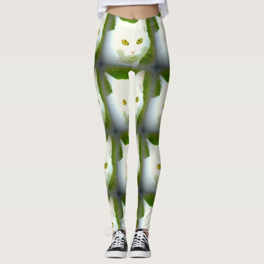 weiße Katzengesichter Leggings (Vorderseite)