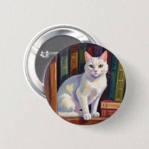 Weiße Katzzeichnung Button