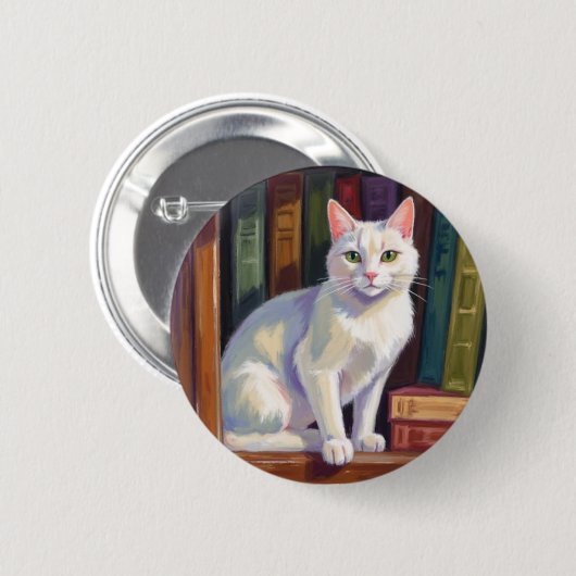 Weiße Katzzeichnung Button (Vorne & Hinten)