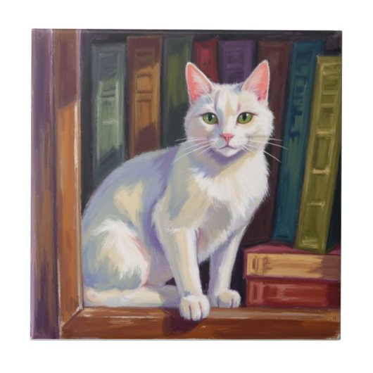 Weiße Katzzeichnung Fliese (Vorderseite)