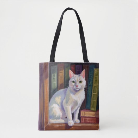Weiße Katzzeichnung Tasche (Vorderseite)