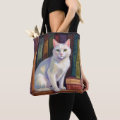 Weiße Katzzeichnung Tasche (Von Nahem)
