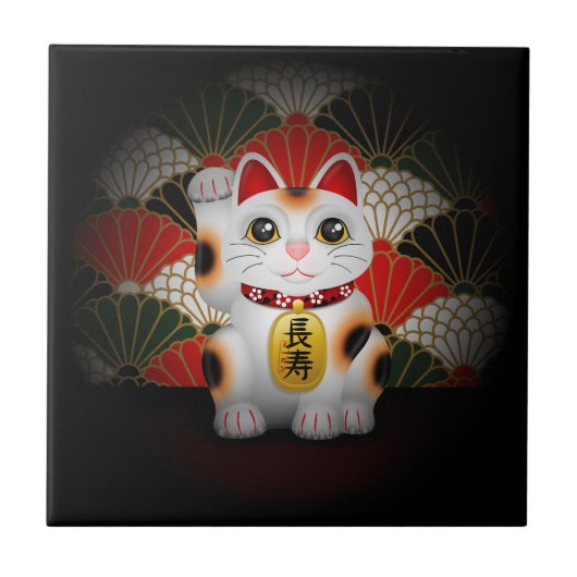 Weiße Keramik Maneki Neko Fliese (Vorderseite)