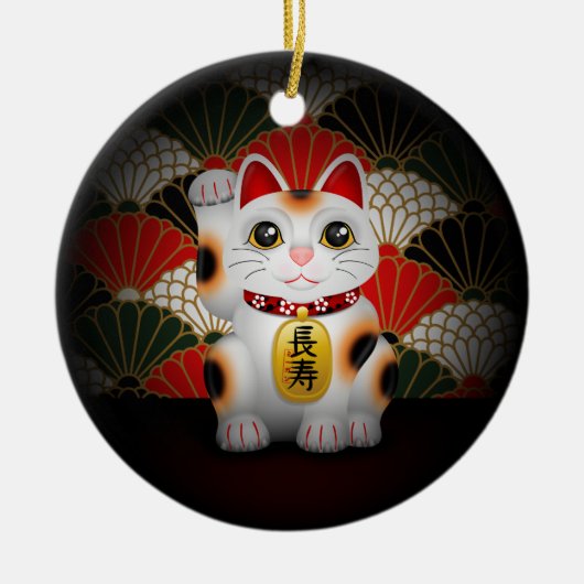 Weiße Keramik Maneki Neko Keramikornament (Vorne)