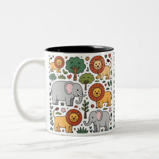 Weiße Keramiktasse mit farbenfrohen Cartoon-Tieren Zweifarbige Tasse