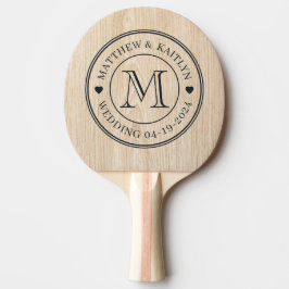 Weiße Kiefer Hochzeitsmonogramm Herz Tischtennis Schläger
