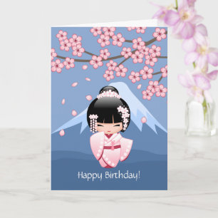 Weiße Kimono Kokeshi Puppe - niedlicher Karte