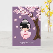 Weiße Kimono Kokeshi Puppe - niedlicher Karte (Gelbe Blume)